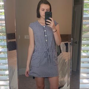 blue gingham short sleeve dress